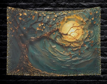 Moonlit Tree of Life Altar Cloth 36x26 inch Tarot Cloth, Altar Decoration or Custom Wall Tapestry, Occult Decor Gift, Witchy Gifts