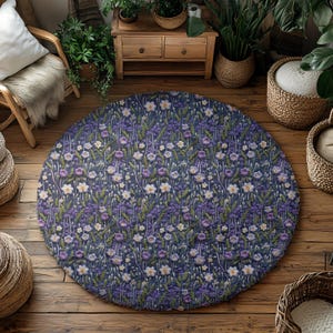 Rond tapijt met wilde bloemen voor woonkamer, cottagecore-tapijt voor slaapkamer, op maat gemaakt tapijt 60 x 60", gedrukt ontwerp, esthetische kamerinrichting, bohodecorcadeau