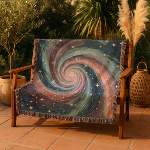 Galaxy Woven Blanket, Cozy Throw Blanket, 100% Cotton Starry Night Decor, Celestial Jacquard Woven Tapestry, Cute Astronomy Lover Gift