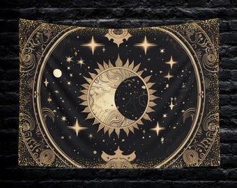 Sun and Moon Altar Cloth 36x26 inch Tarot Cloth, Altar Decoration or Custom Wall Tapestry, Occult Decor Gift, Witchy Gifts