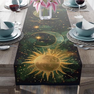 Celestial Sun&Moon Table Runner, Table Decor, Spring/Summer Kitchen Decor, Thanksgiving Table Runner/Cotton or Polyester Table Linen 16"x90"
