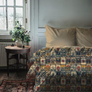 Vintage tarotkaart dekbedovertrek, king en queen size, grillig decor, Witchy beddengoed, verlovingscadeau of huwelijkscadeau, gedrukt ontwerp