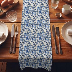 Subtle 'Fuck Trump' Floral Toile Table Runner, 100% Cotton or Poly, Elegant Chinoiserie Holiday Hosting Decor, 16" x 72"