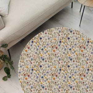 Rond tapijt met wilde bloemen voor woonkamer, cottagecore-tapijt voor slaapkamer, op maat gemaakt tapijt 60 x 60 inch esthetische kamerinrichting, gedrukt ontwerp, boho decor cadeau