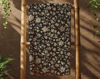 Mörk cottagecore-handduk, fransk blommig badhandduk eller strandhandduk, absorberande minkbomull och polyester, 60"x30", enkelsidigt tryck