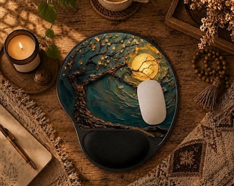Moonlit Tree Wrist Rest Mouse Pad, Keyboard Wrist Rest, Custom Ergonomic Mouse Pad, Cute Office Desk Accessories, Gift for Colleague