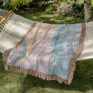 Celestial Woven Blanket - Cozy Jacquard Tapestry Throw or Wall Hanging, 100% Cotton, Boho Home Decor, Starry Night Vibes, 3 Sizes