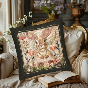 Rabbit Pillow Cover, 4 sizes, Animal-friendly Faux Suede Decorative Cushion Cover, Aesthetic Room Decor, Easter Gift Idea, Printed Design