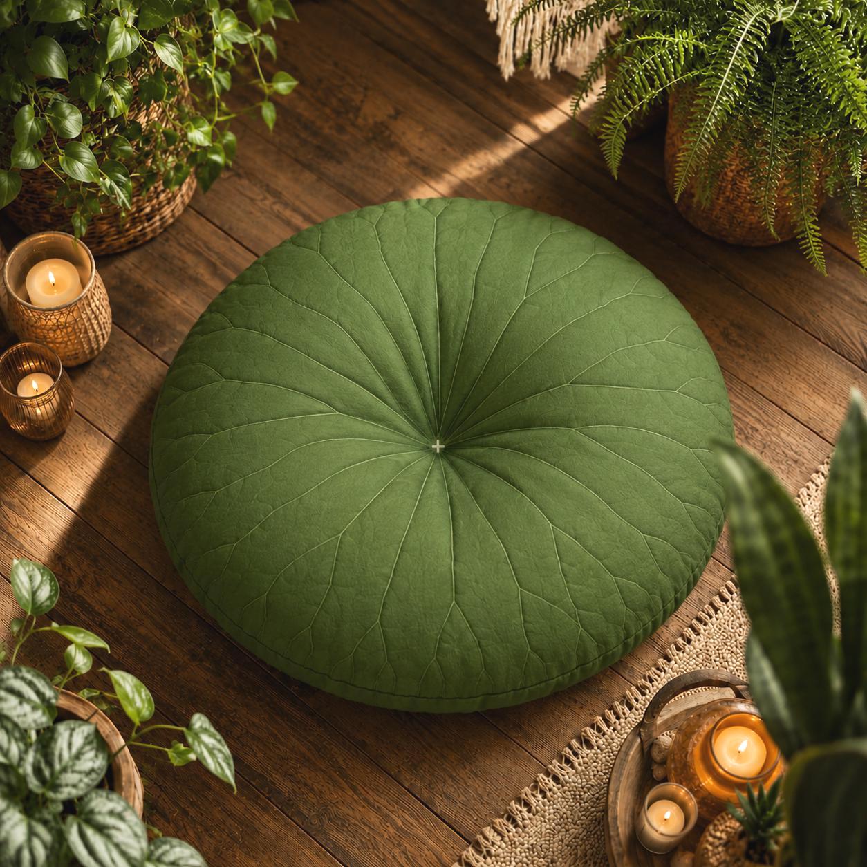 Lily Pad Leaf Tufted Floor Cushion, Meditation Pillow, Botanical