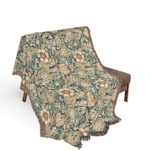Floral Woven Blanket, Vintage Style Home Decor, Jacquard Heirloom Tapestry Throw, Cottagecore Decor Gift for Weddings or Housewarming image 6