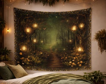 Magical Forest Altar Cloth, Tarot Cloth Altar Decoration or Custom Wall Tapestry, Witchy Occult Decor Gift, 3 Sizes