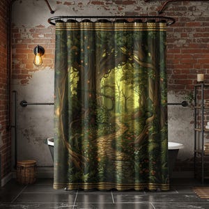 Magic Forest Shower Curtain, Cottagecore Shower Curtain,Colourful Bathroom Decor, New Home Gift, Green Forest, Scenic Bath Curtain