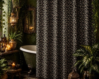 Floral Shower Curtain, Dark Cottagecore Bathroom Decor, Fabric Shower Curtain , 74" x 71"