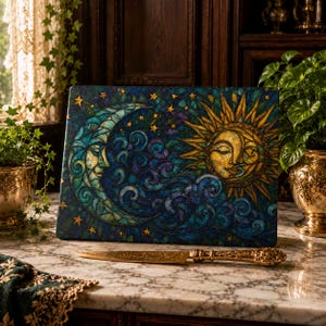 Sun and Moon Glass Cutting Board, Celestial Charcuterie Board, Challah Board, Serving Tray, Print on Tempered Glass, 2 Sizes