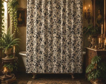 Witchy Toile Shower Curtain, Floral Chinoiserie French Cottage Bathroom Decor, Whimsigoth Bathroom Accessories, Fabric Shower Curtain 74x71"