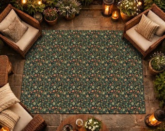 Outdoor Rug, Floral Chenille Patio Rug, Boho Chic Home Decor, Lightweight Outdoor Rug, Non-slip Patio Mat Garden Carpet, 4 Sizes, Cute Gift