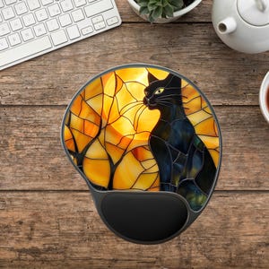 Cat Wrist Rest Mouse Pad, Witchy Keyboard Wrist Rest, Custom Ergonomic Mouse Pad, Cute Office Desk Accessories, Gift for Cat Lover