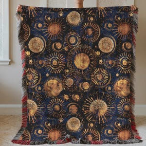 Celestial Heirloom Woven Throw Blanket/Jacquard Tapestry Blanket Wall Hanging/Altar Cloth/Bed Cover/100% Cotton/3 sizes/Witchy Decor Gifts