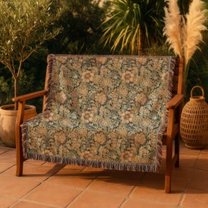 Floral Woven Blanket, Vintage Style Home Decor, Jacquard Heirloom Tapestry Throw, Cottagecore Decor Gift for Weddings or Housewarming image 3