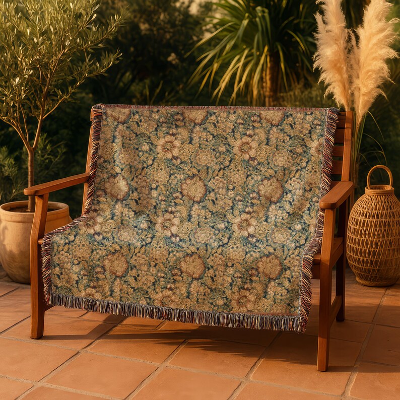 Floral Woven Blanket, Vintage Style Home Decor, Jacquard Heirloom Tapestry Throw, Cottagecore Decor Gift for Weddings or Housewarming image 3