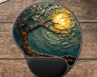Moonlit Tree Wrist Rest Mouse Pad, Keyboard Wrist Rest, Custom Ergonomic Mouse Pad, Cute Office Desk Accessories, Gift for Colleague