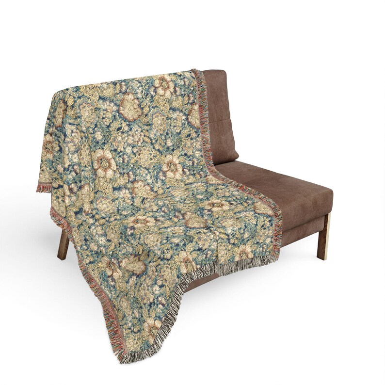 Floral Woven Blanket, Vintage Style Home Decor, Jacquard Heirloom Tapestry Throw, Cottagecore Decor Gift for Weddings or Housewarming image 7