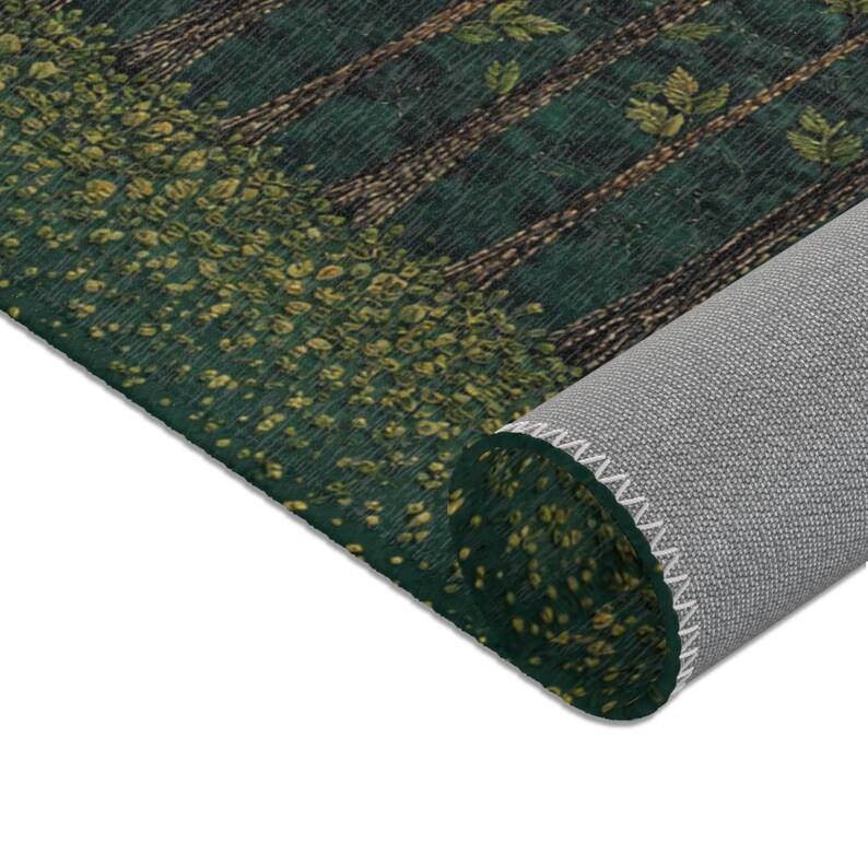 Forest Area Rug, Botanical Home Decor, Woodland Rug for Living Room or Bedroom, Faux Embroidery Printed Design, Low Pile, 3 Sizes image 12
