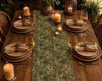 Chemin de table fleurs sauvages, décoration florale de table à manger printanière, cadre de table de cuisine de ferme, coton ou polyester, motif imprimé fausse broderie
