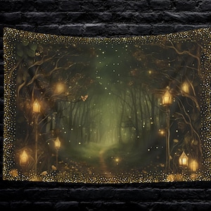 Tessuto per altare della foresta magica 36x26 pollici Tessuto per tarocchi Decorazione per altare o arazzo da parete personalizzato, regalo di decorazione occulta, regali di stregoneria