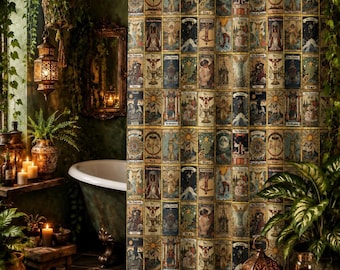 Witchy Tarot Cards Shower Curtain, Boho Whimisgoth Bathroom Decor, Witchy Gift for Tarot Lover, 71" x 74" Long Shower Curtain, New Home Gift