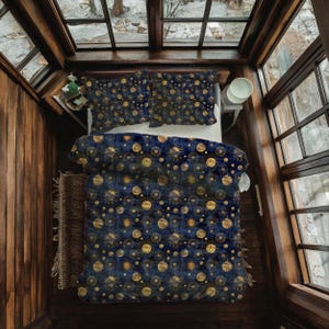 Celestial Comforter & Pillow Shams, Boho Comforter Bedding Set Queen + King sizes, 100% Cotton or Polyester