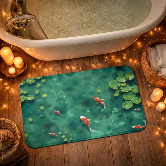 fish accessories for bathroom Koi Fish Pond Bathmat | Non-slip Bathroom Rug, Nature Decor, Cute Bathroom  Accessories, Colorful Bathroom Decor, 2 Sizes, Cute Gift for Her