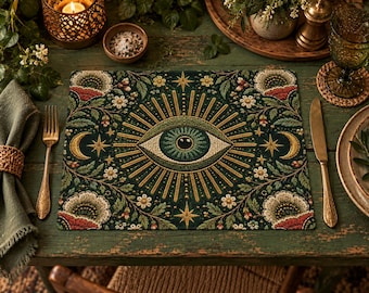 All-Seeing Eye Placemat, Mystical Eye Table Mat, Witchy Hosting Décor, 100% Cotton Eco friendly Table, Printed Design, 18" x 14”