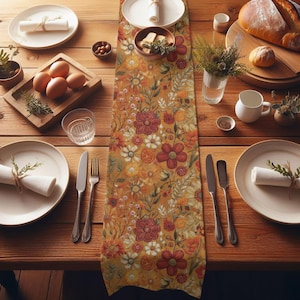 Floral Table Runner Vintage-Inspired Cotton or Polyester, Cottagecore Spring Home Decor, Botanical Table Decor 16&quot;x72&quot;, Printed Design