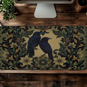 Witchy Raven Desk Mat - Vintage Dark Cottagecore Whimsigoth Office Decor, Medieval Aesthetic Mousepad, Cute Desk Accessories, Witchy Gifts