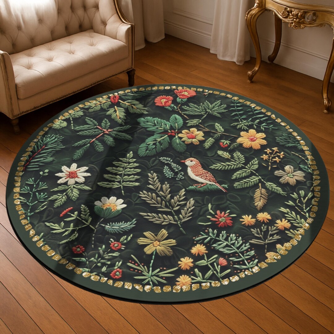 Round Rug, Whimsical Forest - Cute Nature Inspired Carpet, Circular ...