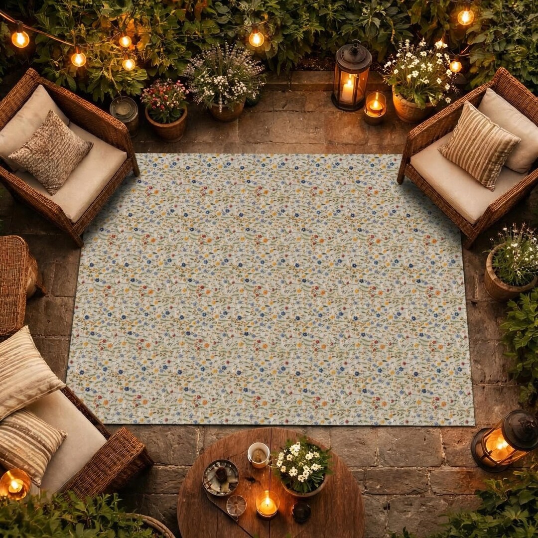 Outdoor Rug, Wildflowers Floral Area Rug, Botanical Home Decor, Indoor ...
