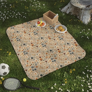 Wildflowers Picnic Blanket, Soft, Waterproof, Washable Beach Blanket, Camping Blanket, Carrying strap included, 61x51”, Printed Design