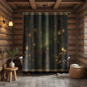 Magic Night Forest Shower Curtain, Custom Dark Cottagecore Shower Curtain, New Home Gift, Green Forest Scenic Bath Curtain, Fairycore Decor