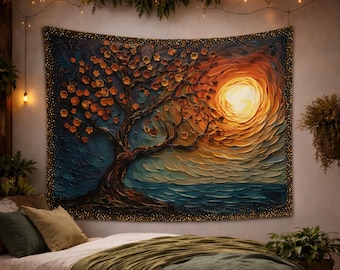 Tree of Life Altar Cloth, Moonlit Tarot Cloth, Altar Decoration or Custom Wall Tapestry, 3 sizes