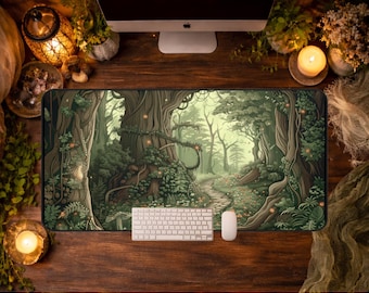 Forest Desk Mat/Cute Deskmat Aesthetic/Custom Mouse Pad Desk Decor, Boho PC Accessories, 3 sizes, Boho Decor Gifts, Cute Desk Accessories