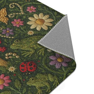 Mushroom & Frog Forest Area Rug, Nature Inspired Decor, Cute Goblincore Living Room Carpet Bedroom Floor Mat, Faux Embroidery Printed Design image 8