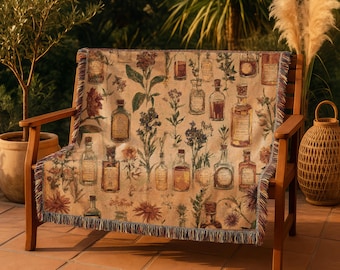 Apothecary Woven Blanket: Witchy Vintage Style Tapestry Wall Hanging, 100% Cotton, 3 Sizes