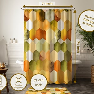 Bathroom Decor Shower Curtain Rust Bathroom Accessories Olive Shower Curtain Geometric Shower Accessories Retro colourful Shower Curtain
