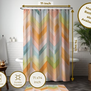 Pastel Geometric Shower Curtain & Bath Mat Set: Watercolor Bathroom Decor