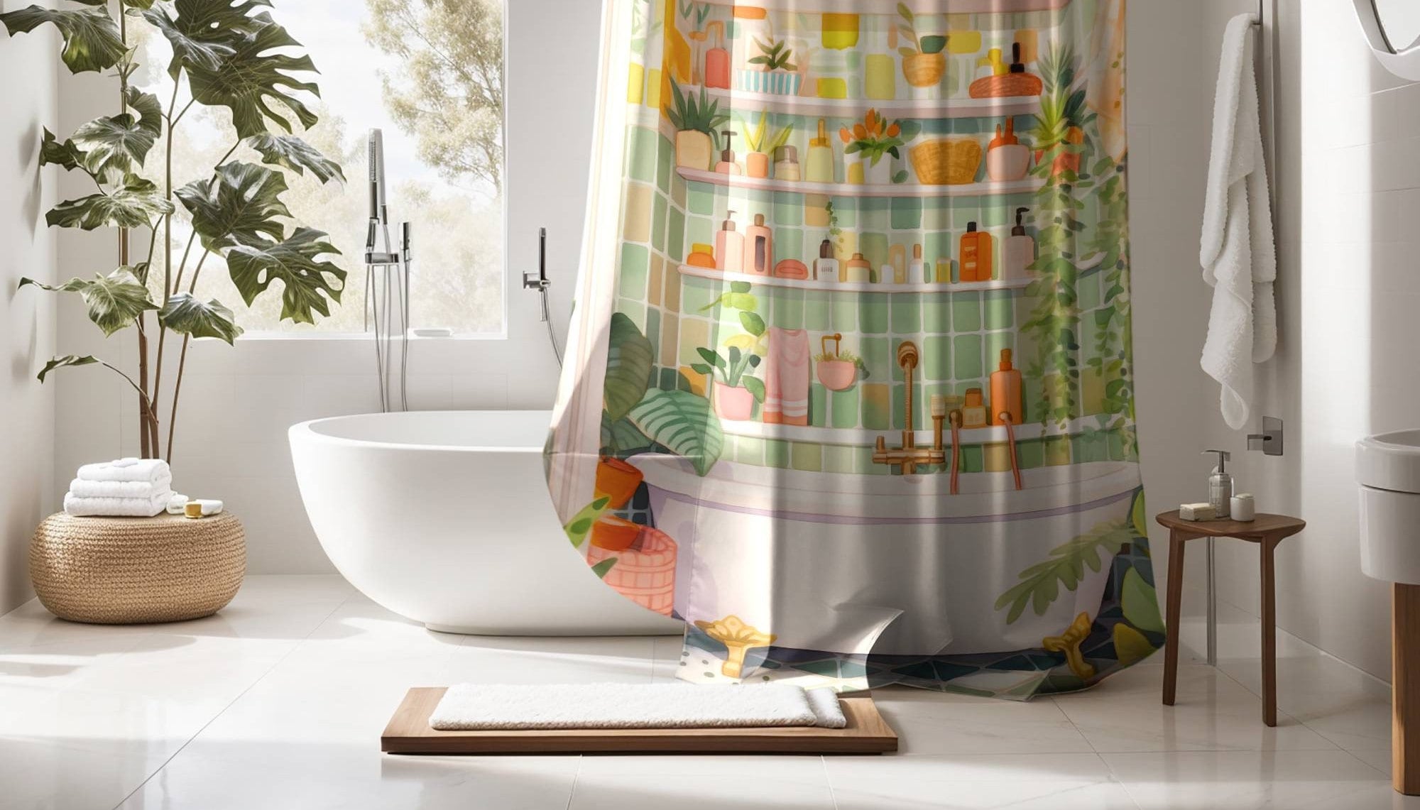 Cute Shower Curtain Pretty Bathroom Decor Fabric Shower Curtain Aqua