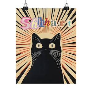 Póster de gato negro, arte de pared para amantes de los gatos, decoración del hogar, regalo para dueños de gatos, impresión artística única, póster de gato juguetón