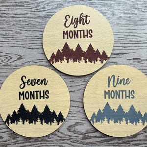 Ensemble SVG d'étapes importantes du mois pour bébé sur le thème de la forêt, rondes, fichier de découpe numérique pour laser Glowforge, bois sans distinction de sexe