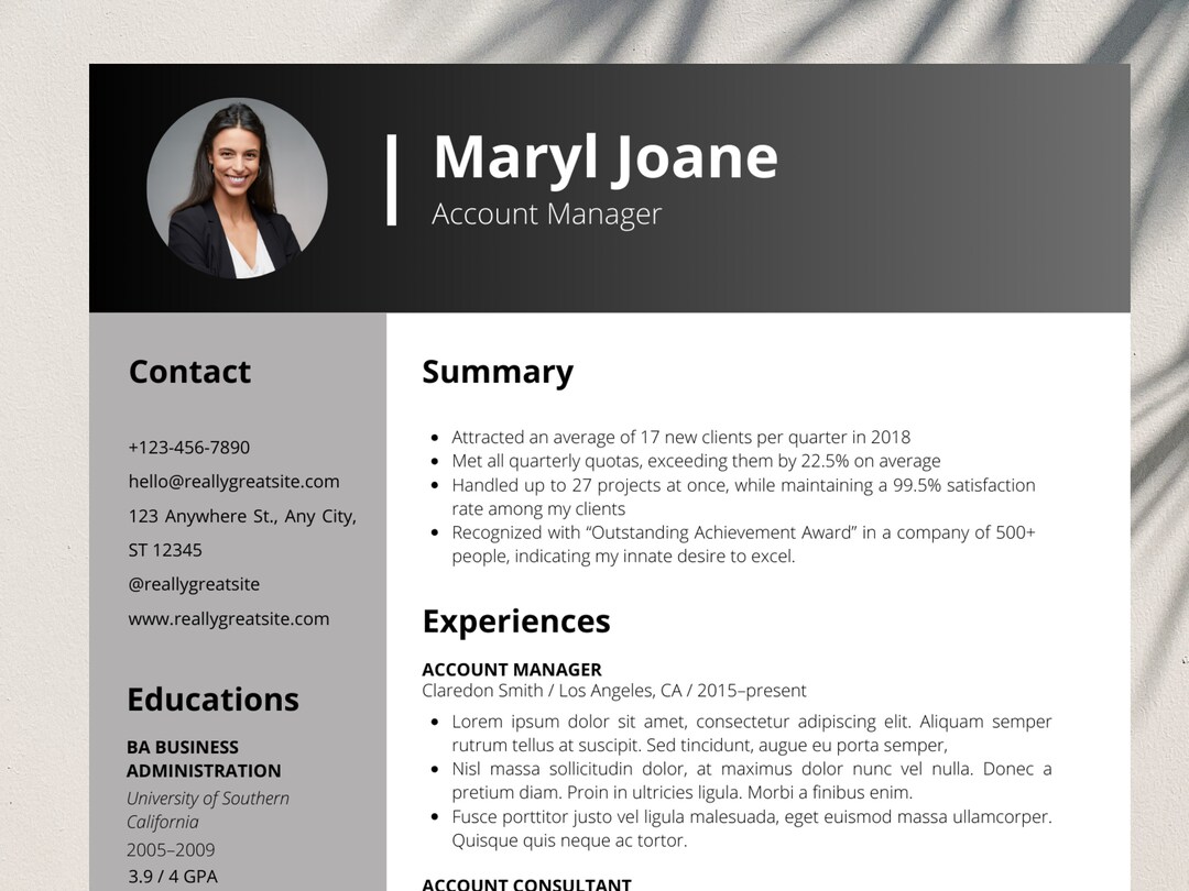 Modern Executive Resume Template With Photo Resume Cover - Etsy UK