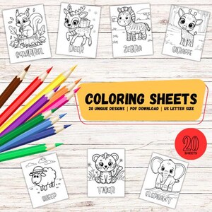 20 Unique Coloring Pages For Kids | Toddlers | Preschoolers | Printable Wildlife Designs | Coloring Sheets |  Kids Activity | DIGITAL PDF